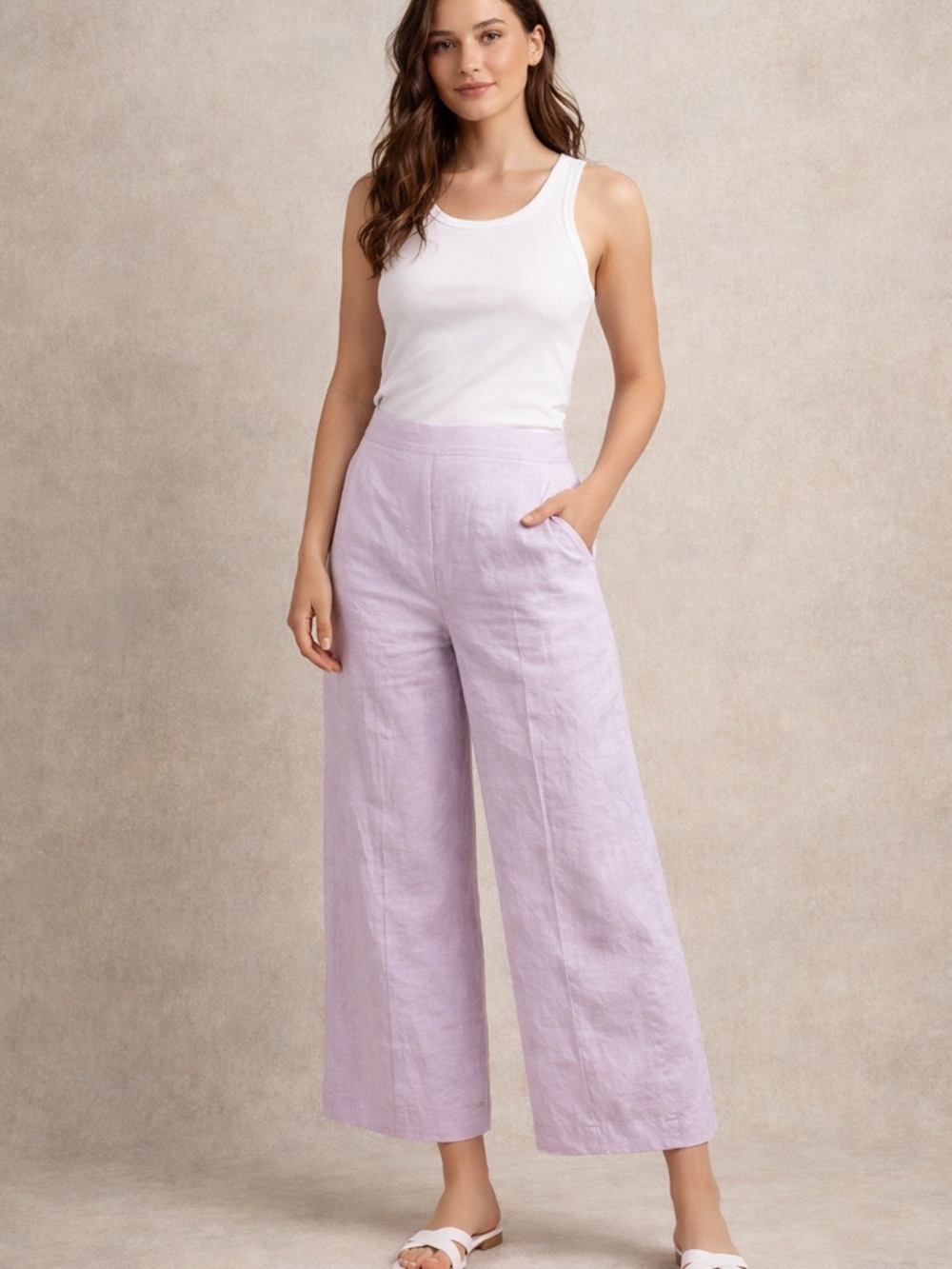 MNG by Mango Lilac Wide-Leg Pants - 100% Linen